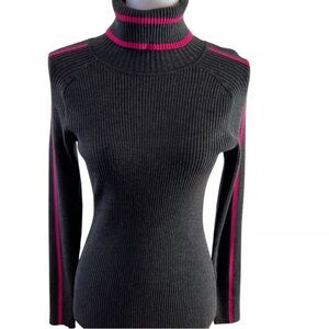 Milly grayTurtleneck Sweater with Pink Stripes beautiful